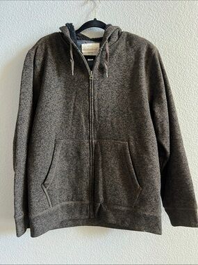 Original Weatherproof Vintage Men’s Brown Sherpa-Lined Zip Hoodie Size L